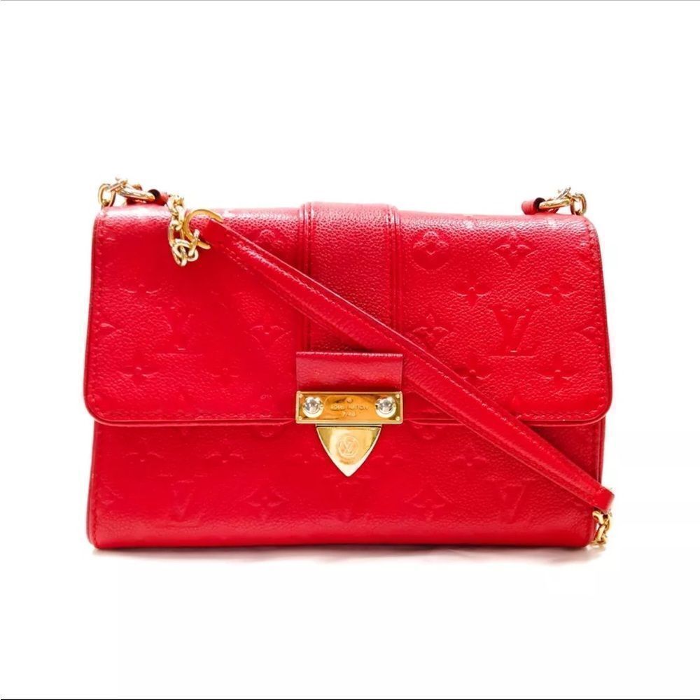 Auth Louis Vuitton Scarlet Monogram Empreinte Leather LV Saint Sulpice PM Bag